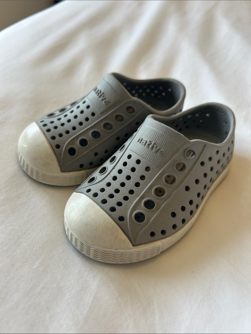 Native Grey and White Kids Slip-On Water Shoes